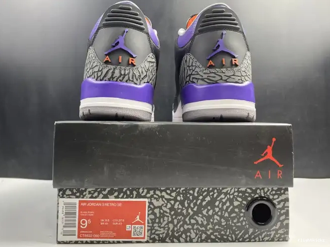 CT8532 Air 050 Retro Black 3 Court Purple Jordan 0430